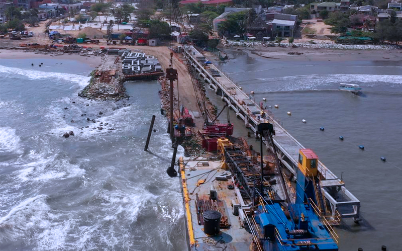 Terminó el pilotaje en las obras de reconstrucción del muelle de Puerto Colombia