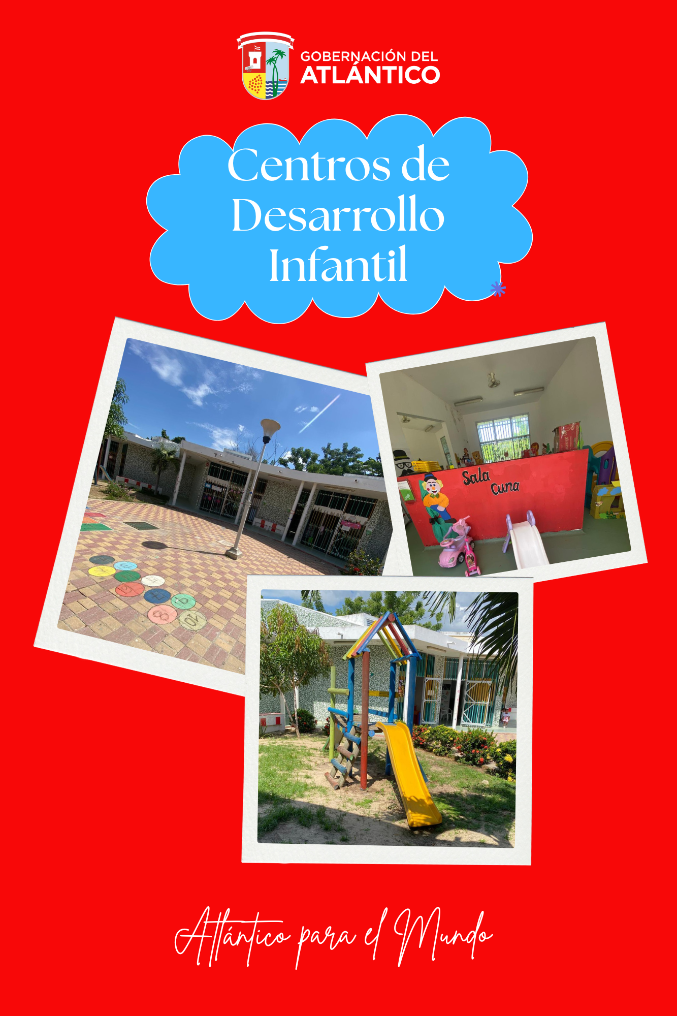 Collage de 3 Fotos con diferentes espacios de un Centro de Desarrollo Infantil - CDI, incluye la fachada o entrada, sala cunas y zona de juegos con tobogan. Collage de 3 Fotos con diferentes espacios de un Centro de Desarrollo Infantil - CDI, incluye la fachada o entrada, sala cunas y zona de juegos con tobogan.