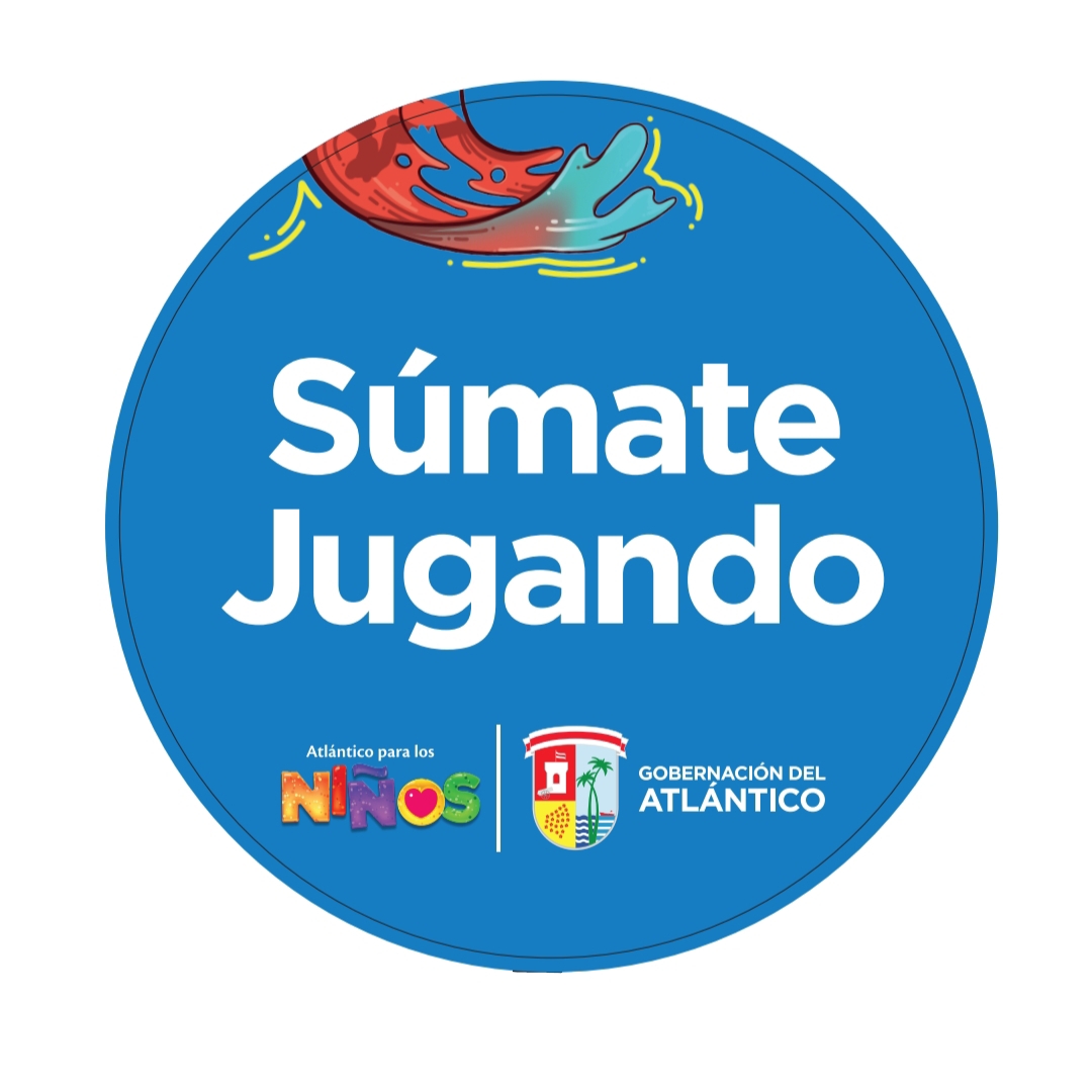 Circulo azul con el texto: Súmate Jugando.