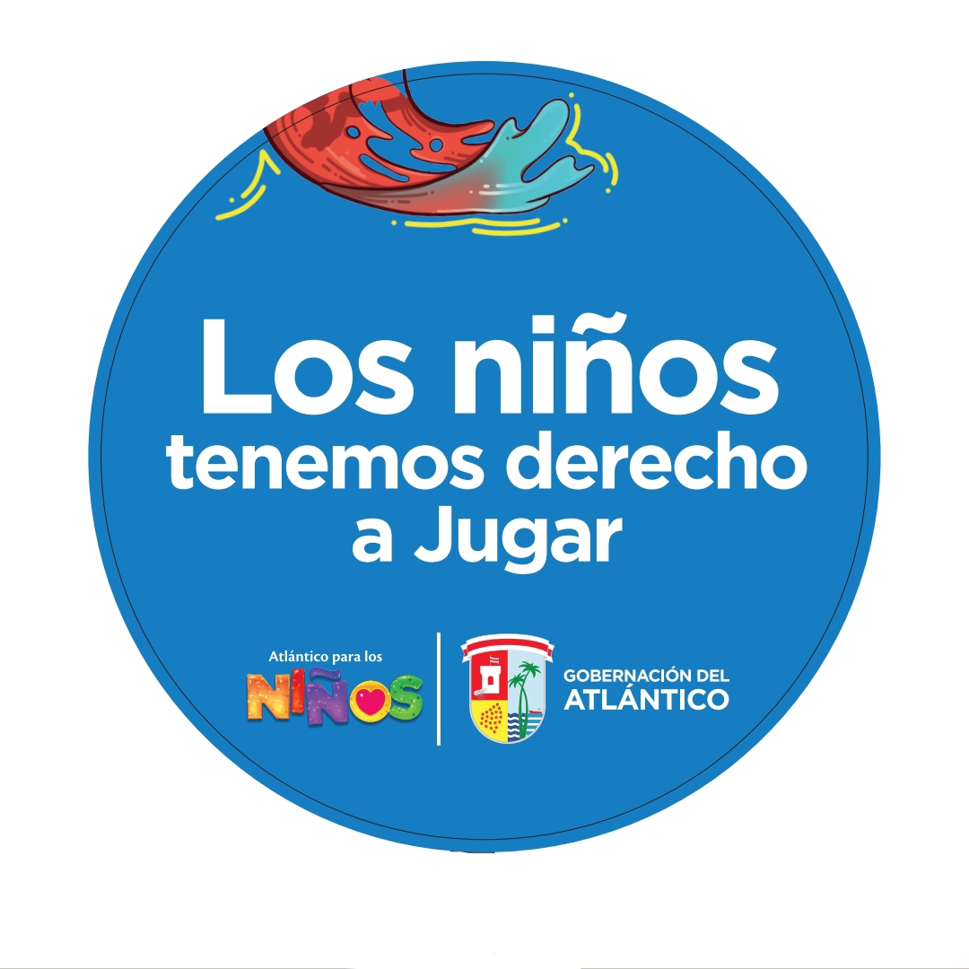 Circulo azul con el texto: Los Niños tenemos derecho a jugar.